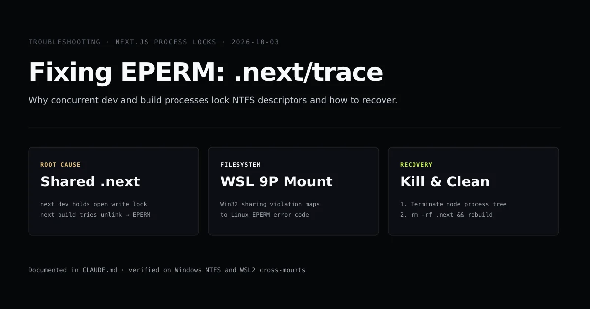 Process file locking and filesystem sharing violation flow causing Next.js EPERM trace error