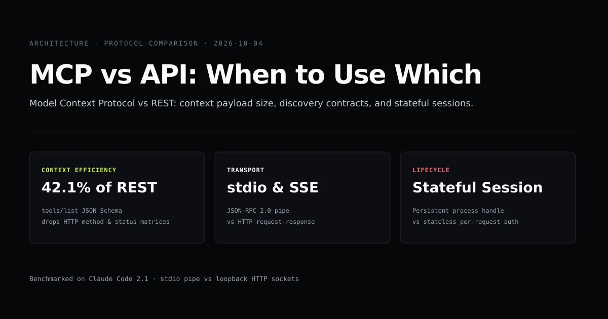 Architectural comparison diagram between Model Context Protocol stdio pipes and REST HTTP APIs