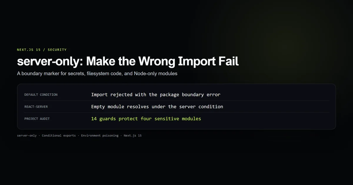 Server-only boundary blocking secrets from a Next.js client import