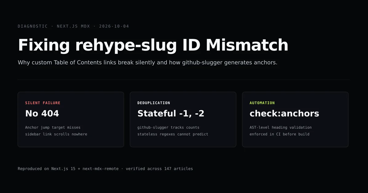 Diagram of rehype-slug AST transformation showing github-slugger deduplication and heading ID resolution